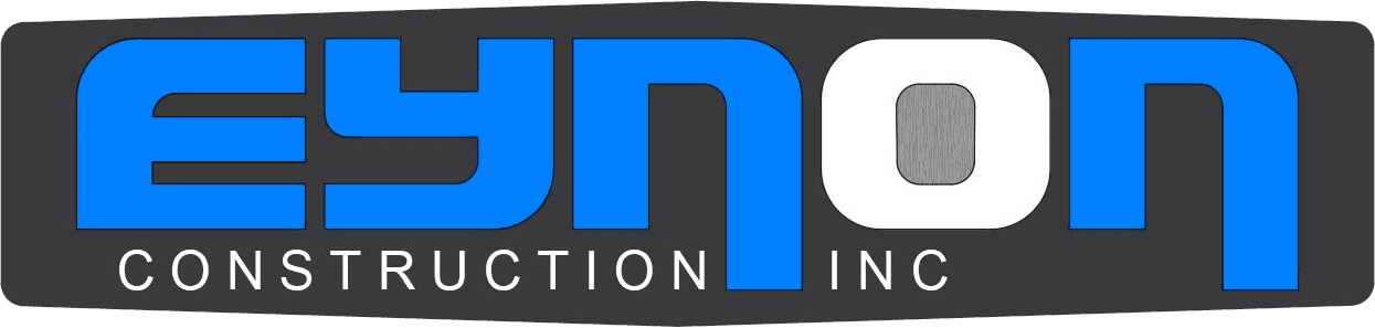 Logo of Eynon Construction Inc with bold blue and white text on a dark background.